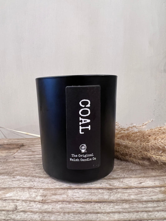 Coal scented soy candle in luxury black jar - the perfect Welsh gift