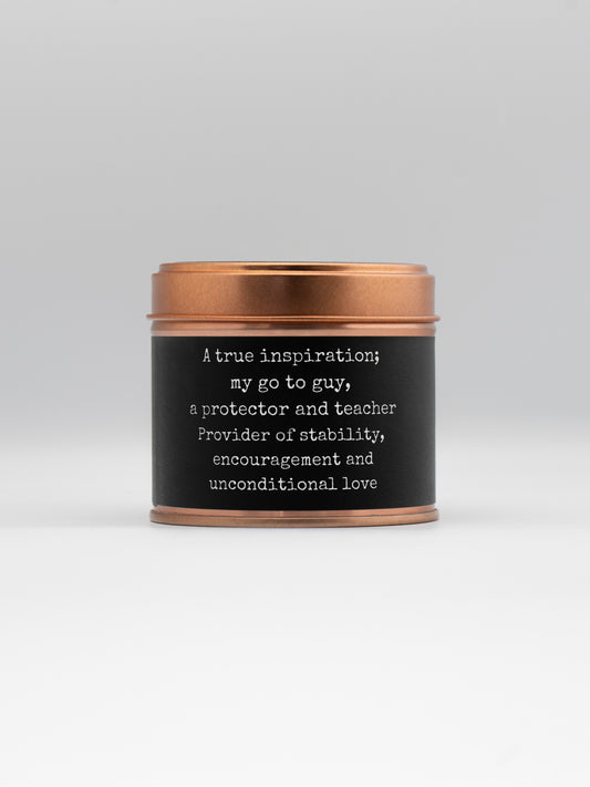 DAD copper tin soy candle - scented with Honey & Tobacco
