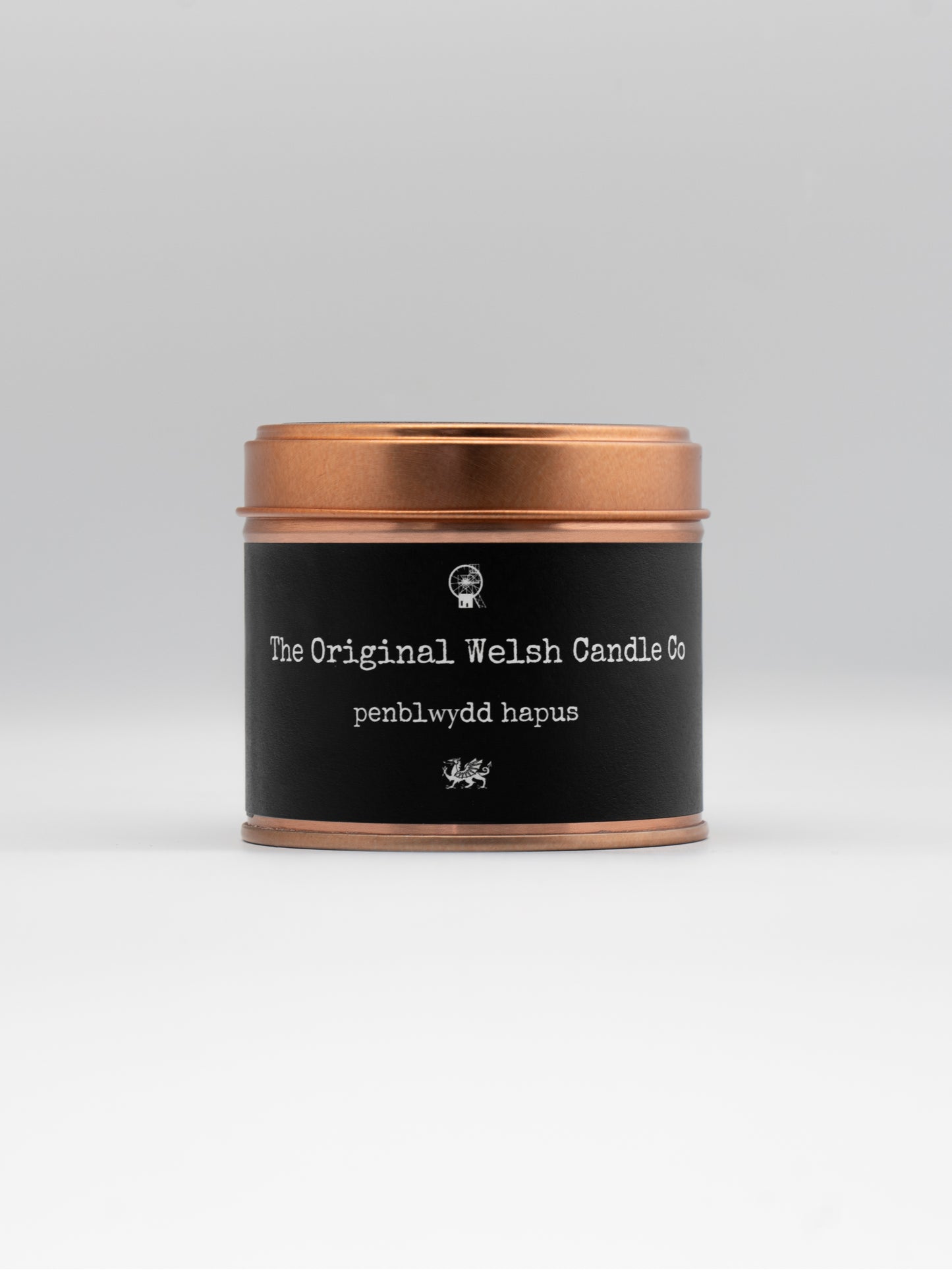 Penblwydd Hapus scented copper tin candle scented with fresh tea